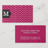 Monogramm | Zick-Zack-Muster | Leder Visitenkarte (Vorne/Hinten)