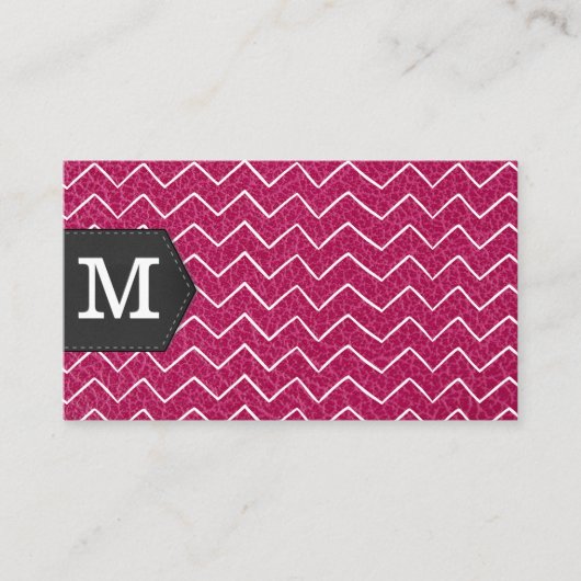 Monogramm | Zick-Zack-Muster | Leder Visitenkarte (Vorderseite)