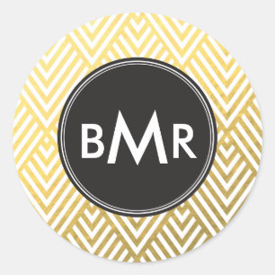 Monogramm Zickzack Raute mit Gold-Imitate-Folie Runder Aufkleber