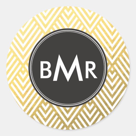 Monogramm Zickzack Raute mit Gold-Imitate-Folie Runder Aufkleber (Vorderseite)