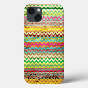 Monogramm Zickzack Streifen aus Holz iPhone 13 Hülle