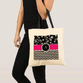 Monogramm-Zickzack und Blumenmuster-Taschen-Tasche Tragetasche (Vorderseite (Produkt))