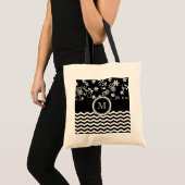 Monogramm Zickzack und formales Muster Totbeutel Tragetasche (Vorderseite (Produkt))