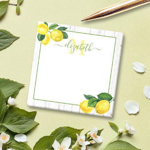 Monogramm Zitronen Aquarell auf rustikalem Holz Post-it Klebezettel