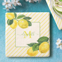 Monogramm Zitronen Aquarellstreifen rustikales Lan