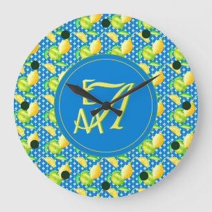 Monogramm Zitronenbaum Azureblau Deko für Neuvermä Große Wanduhr