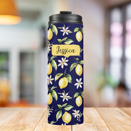 Monogramm-Zitrus-Limonen-Frucht-Botanik-Muster Thermosbecher