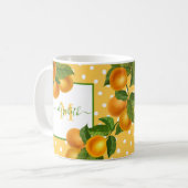Monogramm-Zitrus-Orangen-Wasserfarbe-Punkte-rustik Kaffeetasse (Vorderseite Links)