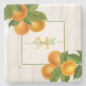 Monogramm Zitrusfrüchte Orangen Aquarell rustikale Steinuntersetzer (Vorderseite)