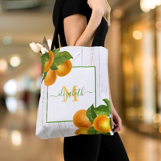 Monogramm Zitrusfrüchte Orangen Aquarell rustikale Tasche