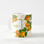 Monogramm Zitrusfrüchte Orangen Aquarellstreifen r Kaffeetasse (Vorderseite Links)