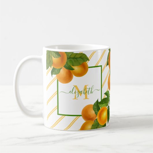 Monogramm Zitrusfrüchte Orangen Aquarellstreifen r Kaffeetasse (Links)