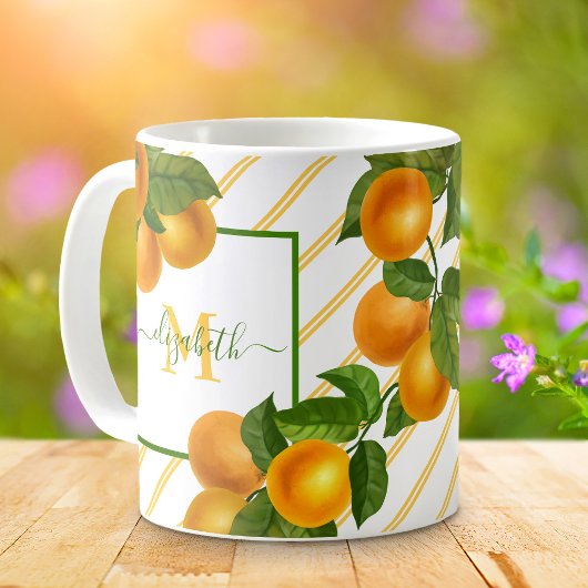 Monogramm Zitrusfrüchte Orangen Aquarellstreifen r Kaffeetasse