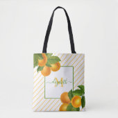 Monogramm Zitrusorangen rustikale Aquarellstreifen Tasche (Vorderseite)