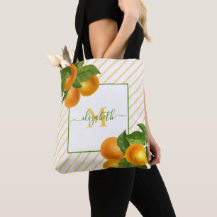 Monogramm Zitrusorangen rustikale Aquarellstreifen Tasche