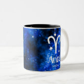 Monogramm, Zodiac Aries Zeichen, Blaugalaxie Zweifarbige Tasse (VorderseiteRechts)