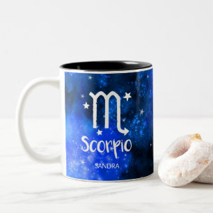 Monogramm, Zodiac-Scorpio-Zeichen, Blaugalaxie Zweifarbige Tasse