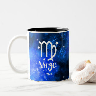Monogramm, Zodiac Virgo-Zeichen, Blue Galaxy Zweifarbige Tasse