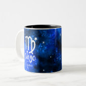 Monogramm, Zodiac Virgo-Zeichen, Blue Galaxy Zweifarbige Tasse (Vorderseite Links)