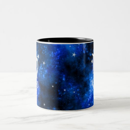 Monogramm, Zodiac Virgo-Zeichen, Blue Galaxy Zweifarbige Tasse (Mittel)