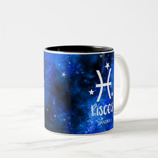 Monogramm, Zodiac-Zeichen, Piszen mit blauer Galax Zweifarbige Tasse (VorderseiteRechts)