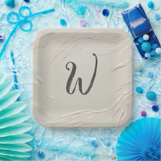 Monogramm zur Abstrakten Elfenbeinstruktur Pappteller (Party)