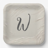 Monogramm zur Abstrakten Elfenbeinstruktur Pappteller (Vorderseite)