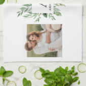 Monogramm Zwei Foto | Personalisierter Grünrahmen Geschirrtuch (Gefaltet)