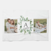 Monogramm Zwei Foto | Personalisierter Grünrahmen Geschirrtuch (Horizontal)
