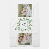 Monogramm Zwei Foto | Personalisierter Grünrahmen Geschirrtuch (Vertikal)