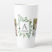Monogramm Zwei Foto | Personalisierter Grünrahmen Milchtasse (Vorderseite)