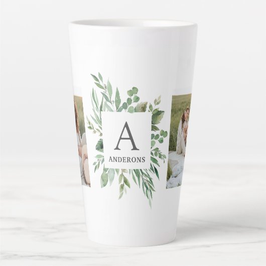 Monogramm Zwei Foto | Personalisierter Grünrahmen Milchtasse (Vorderseite)