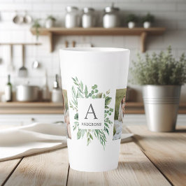 Monogramm Zwei Foto | Personalisierter Grünrahmen Milchtasse