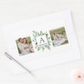 Monogramm Zwei Foto | Personalisierter Grünrahmen Rechteckiger Aufkleber (Umschlag)