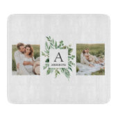 Monogramm Zwei Foto | Personalisierter Grünrahmen Schneidebrett (Vorderseite)