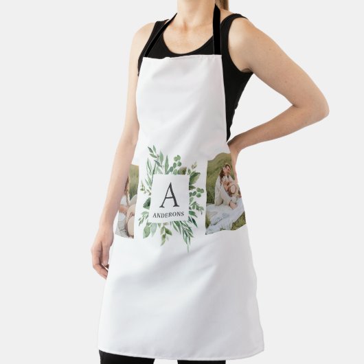 Monogramm Zwei Foto | Personalisierter Grünrahmen Schürze (InSitu)