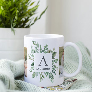 Monogramm Zwei Foto   Personalisierter Grünrahmen Zweifarbige Tasse