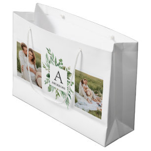 Monogramm Zwei Fotos Personalisierter Grünrahmen Große Geschenktüte