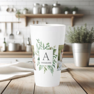 Monogramm Zwei Fotos Personalisierter Grünrahmen Milchtasse