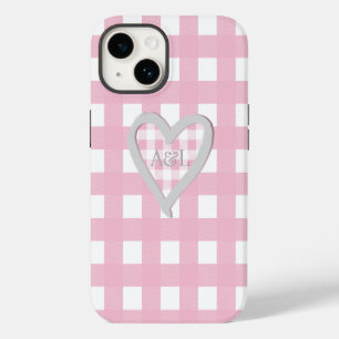 Monogramm Zwei Initialen Rosa Büffel Karo Herz iPhone 14 Hülle