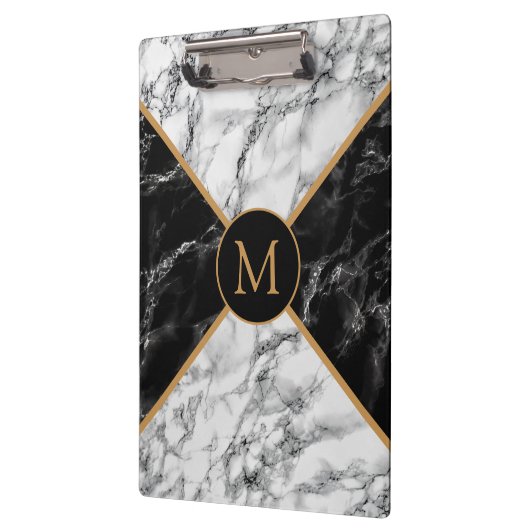 Monogramm-Zwischenablage mit Schwarz-weißem Karo-M Klemmbrett (Links)