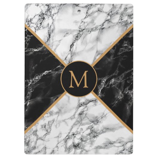 Monogramm-Zwischenablage mit Schwarz-weißem Karo-M Klemmbrett (Rückseite)