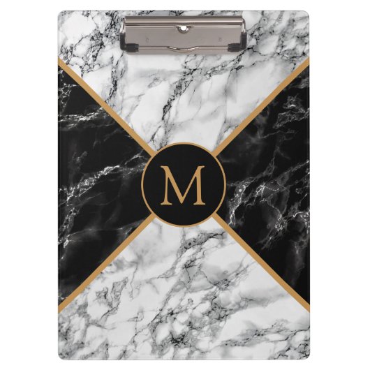 Monogramm-Zwischenablage mit Schwarz-weißem Karo-M Klemmbrett (Vorderseite)