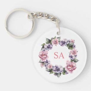Monogrammatiertes handgemaltes Garland von Blume Schlüsselanhänger