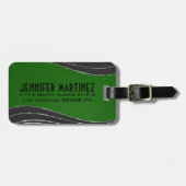 Monogrammatikales graues und grünes Leder 2 Silber Gepäckanhänger (Vorderseite horizontal)