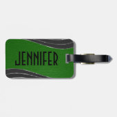 Monogrammatikales graues und grünes Leder 2 Silber Gepäckanhänger (Rückseite horizontal)