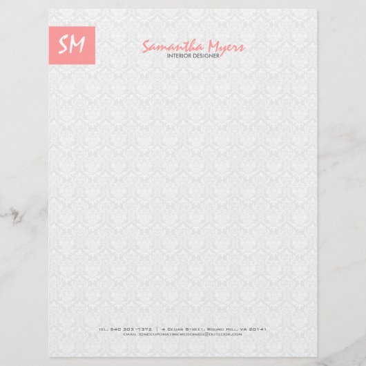 Monogrammatikales modernes helles Rosa und Weiß Briefbogen (Vorderseite)