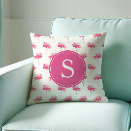 Monogrammatikales tropisches Pink Flamingo Muster Kissen