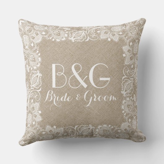 Monogrammatikalische Beige und weiße Spitzen-Rahme Kissen (Rückseite)