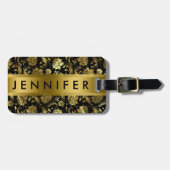Monogrammatikalische Gold-Floral-Damaskus Gepäckanhänger (Vorderseite horizontal)